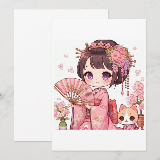 Invitation geisha kawaii (Devant / Derrière)