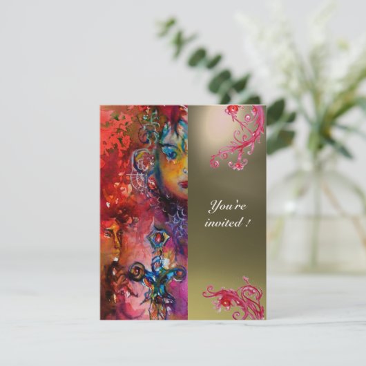 Invitation Gem EXCALIBUR rouge vif, bleu rose orange gris (Debout devant)