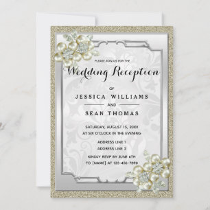 Invitation Gem Floral encadré, réception de mariage Or & Arge