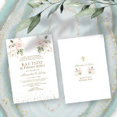 Invitation Gemelas Hijas Fleurs roses Primer Añito Bautizo