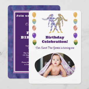 Invitation Gemini 1er Anniversaire Photo Impressionniste Or