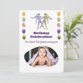 Invitation Gemini 1st Birthday Photo Impressionist Gold (Debout devant)