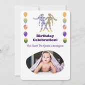 Invitation Gemini 1st Birthday Photo Impressionist Gold (Devant)