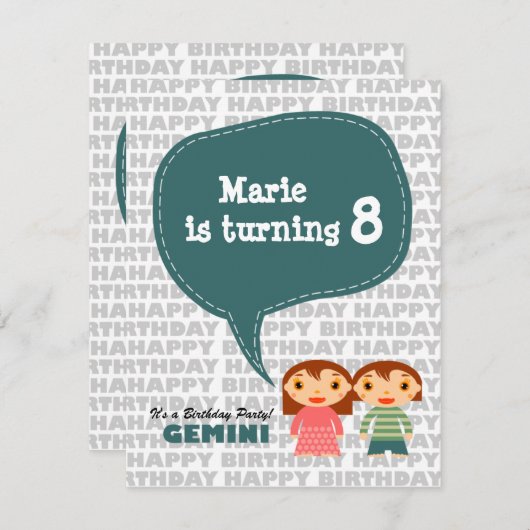 Invitation Gemini Kids Party (Devant / Derrière)