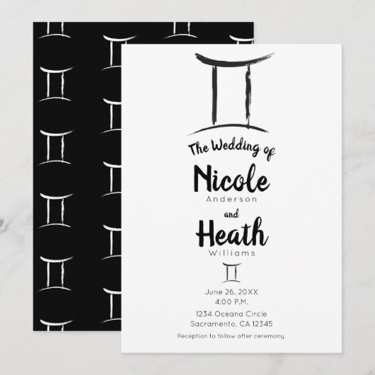 Invitation GEMINI Zodiac Astrologie Mai Juin Mariage d'été (Devant / Derrière)