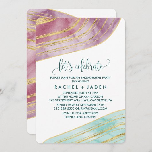 Invitation Gemme à rayures | Mauve Fêtons ça (Devant / Derrière)