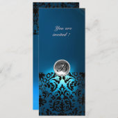 Invitation GEMME DE DAMAS MONOGRAMME  blanc bleu, sarcelle (Devant / Derrière)