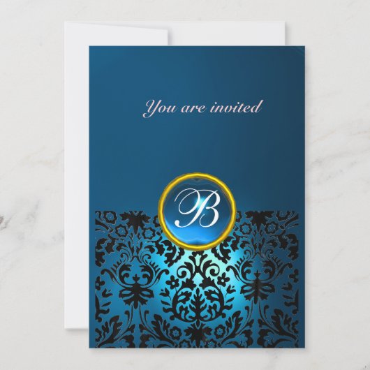Invitation GEMME DE DAMAS MONOGRAMME bleu noir blanc (Devant)