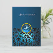 Invitation GEMME DE DAMAS MONOGRAMME bleu noir blanc (Debout devant)