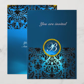 Invitation GEMME DE DAMAS MONOGRAMME bleu noir blanc (Devant / Derrière)