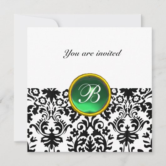 Invitation GEMME DE DAMAS MONOGRAMME jade vert blanc (Devant)