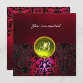 Invitation GEMME DE DAMAS MONOGRAMME jaune rubis rouge burgun (Devant / Derrière)