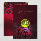 Invitation GEMME DE DAMAS MONOGRAMME jaune rubis rouge burgun (Devant / Derrière)