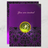 Invitation GEMME DE DAMAS MONOGRAMME jaune violet (Devant / Derrière)