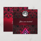 Invitation GEMME DE DAMAS MONOGRAMME pierre rouge burgundy bl (Devant / Derrière)