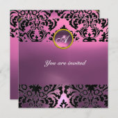 Invitation GEMME DE DAMAS MONOGRAMME rose violet (Devant / Derrière)