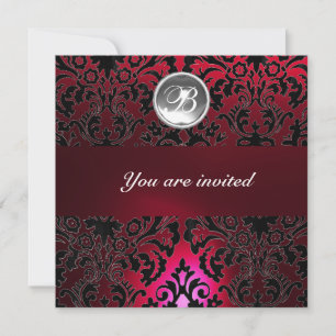 Invitation GEMME DE DAMAS MONOGRAMME rouge burgundy blanc noi