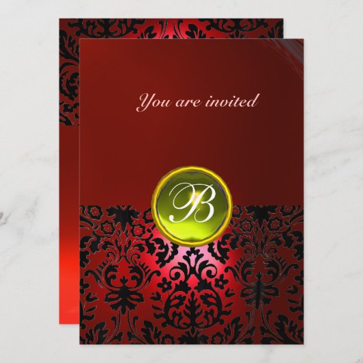 Invitation GEMME DE DAMAS MONOGRAMME rouge jaune (Devant / Derrière)
