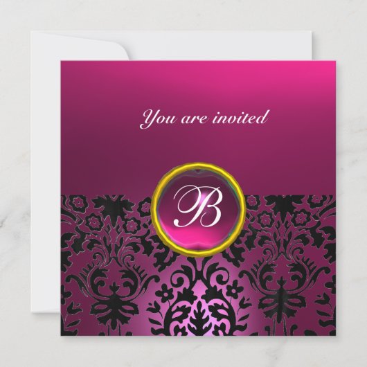 Invitation GEMME DE DAMAS MONOGRAMME rubis rouge (Devant)