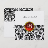 Invitation GEMME DE DAMAS MONOGRAMME ruby glace rouge (Devant / Derrière)