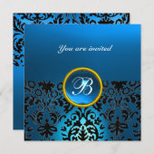 Invitation GEMME DE DAMAS MONOGRAMME saphir bleu (Devant / Derrière)
