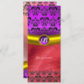 Invitation GEMME DE DAMAS MONOGRAMME soie rose violet pourpre (Devant / Derrière)