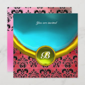 Invitation GEMME DE DAMAS MONOGRAMME soie violette bleue (Devant / Derrière)