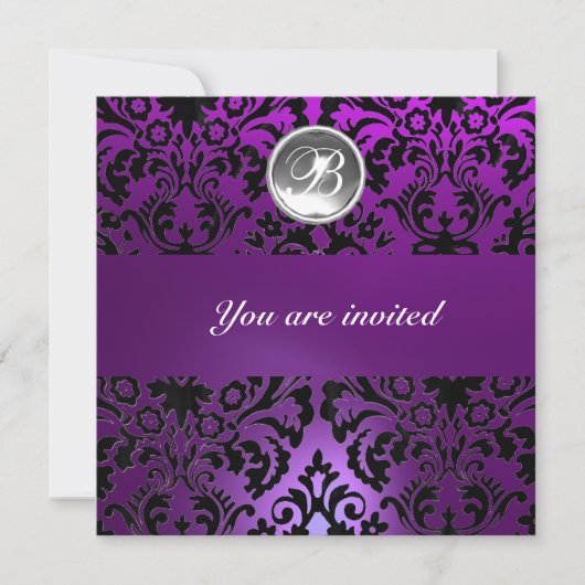 Invitation GEMME DE DAMAS NOIR ET VIOLET MONOGRAMME glace (Devant)