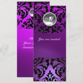 Invitation GEMME DE DAMAS NOIR & VIOLET MONOGRAMME glace (Devant / Derrière)
