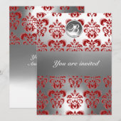 INVITATION GEMME EN DAMAS ROUGE ET BLANC MONOGRAMME (Devant / Derrière)