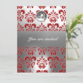 INVITATION GEMME EN DAMAS ROUGE ET BLANC MONOGRAMME (Debout devant)