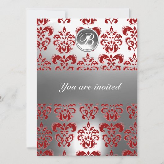 INVITATION GEMME EN DAMAS ROUGE ET BLANC MONOGRAMME (Devant)