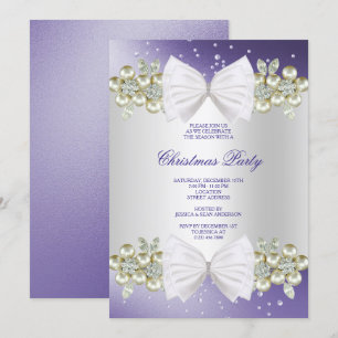 Invitation Gemmes Classy & Bow Bleu Noël