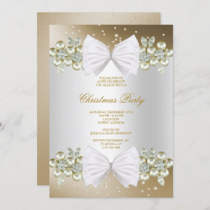 Invitation Gemmes Classy & Bow Gold Christmas