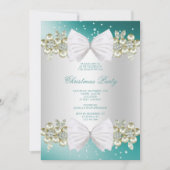 Invitation Gemmes et bow Turquoise Noël (Devant)