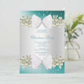 Invitation Gemmes et bow Turquoise Noël (Debout devant)