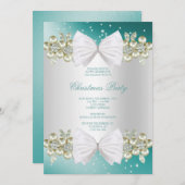 Invitation Gemmes et bow Turquoise Noël (Devant / Derrière)