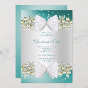 Invitation Gemmes et bow Turquoise Noël
