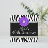 Invitation Gemmes imprimées Zebra Purple Daisy 40e anniversai (Debout devant)
