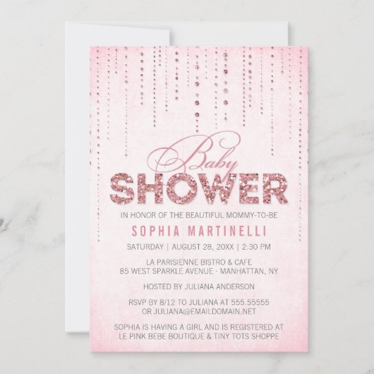 Invitation Gemmes roses et Baby shower de Parties scintillant (Devant)