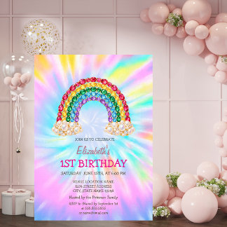 Invitation Gemstone Rainbow Tie Dye Birthday