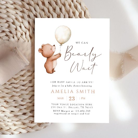 Invitation Gender Neutral Bearly Wait Teddy Bear Baby Shower