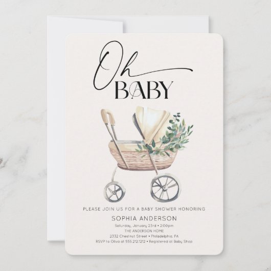 Invitation Gender Neutral Boho Baby Stroller Baby Shower (Devant)