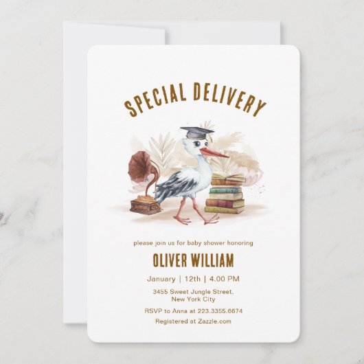 Invitation Gender Neutral Boho Storybook Stork Baby Shower (Devant)
