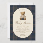 Invitation Gender Neutral Brown Blue Teddy Bear Baby Shower (Devant)