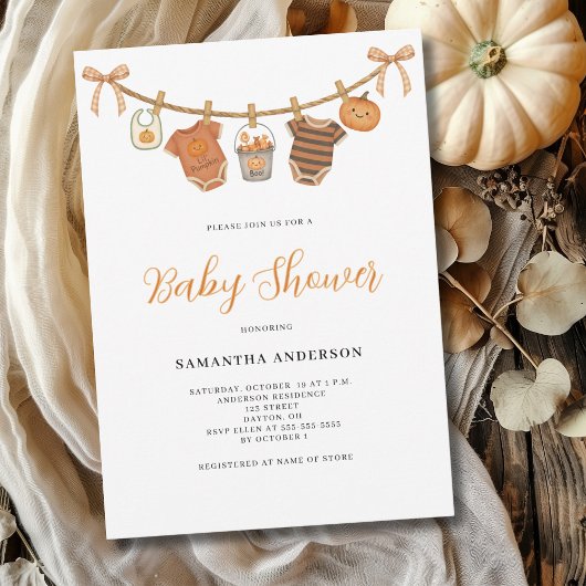 Invitation Gender Neutral Clothesline Halloween Baby Shower 