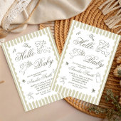 Invitation Gender Neutral doodle cupid Baby Shower Green