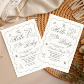 Invitation Gender Neutral doodle cupid Baby Shower Green