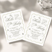 Invitation Gender Neutral doodle cupid Baby Shower Green