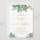 Invitation Gender neutral green gold baptism & 2nd birthday (Devant)